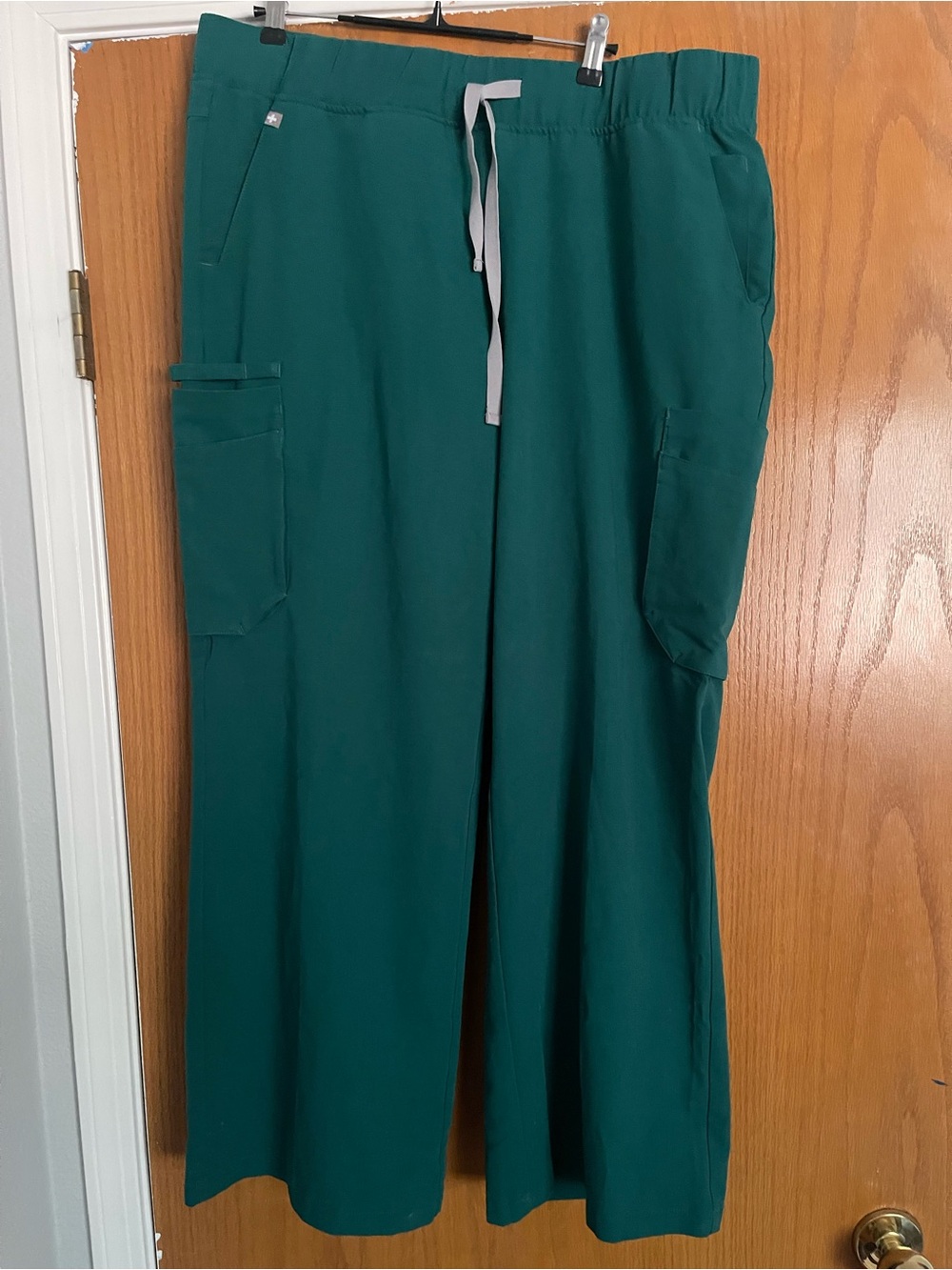 Figs womens Teal Cargo Scrub Pants with Contrast Drawstring